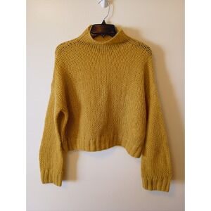Whistles Mustard Mock Neck Wool Open Knit Cropped Long Sleeve Sweater Wmns Sz XS